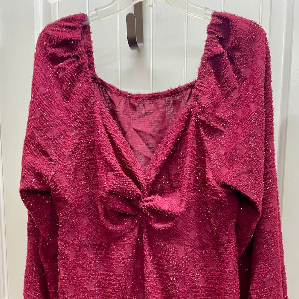 New BloomChic Red Tunic V-Neck Top Blouse Balloon Sleeves Size 1X 14-16